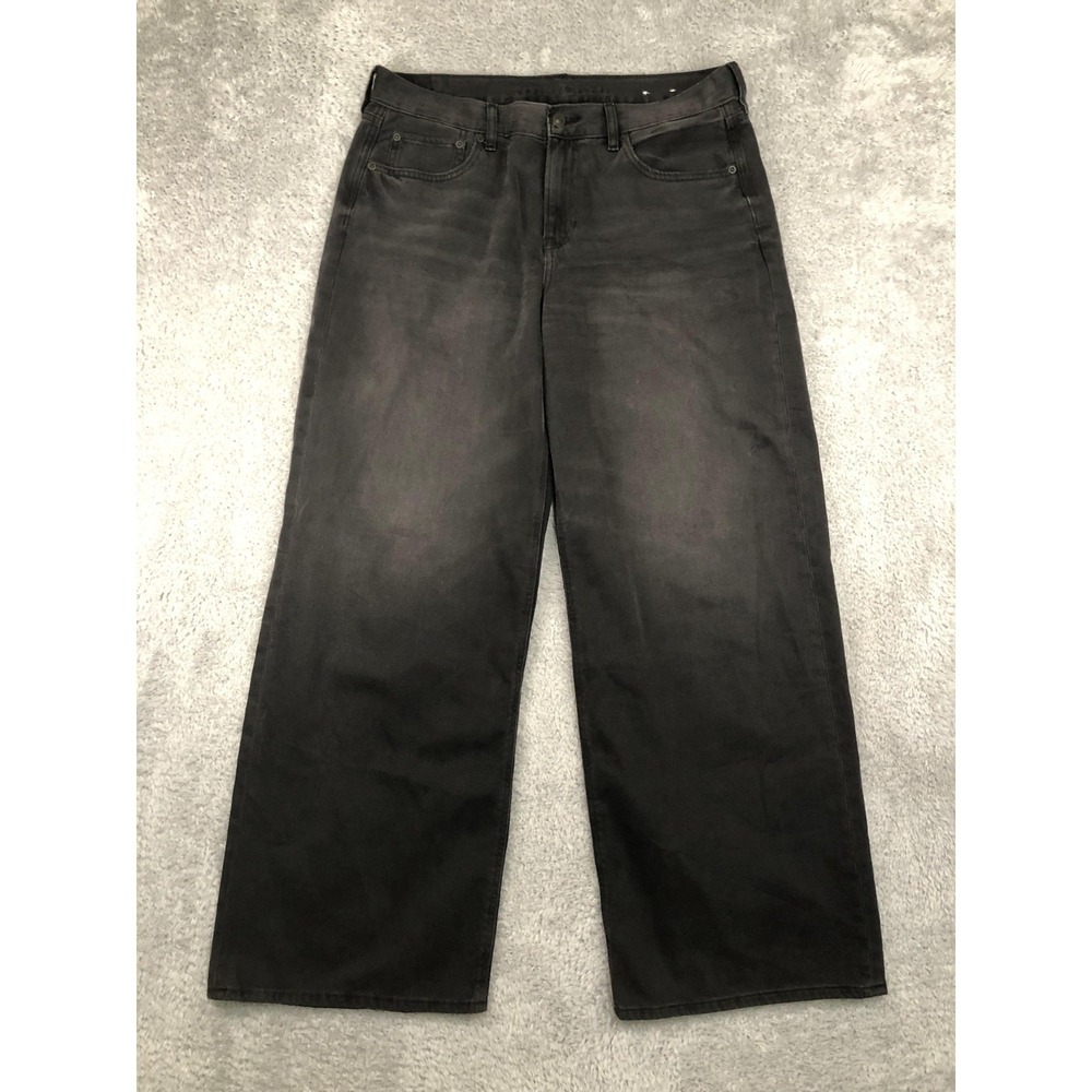 American Eagle Jeans Womens 12 (35x30.5) Low Rise Skater Wide Leg Black Denim